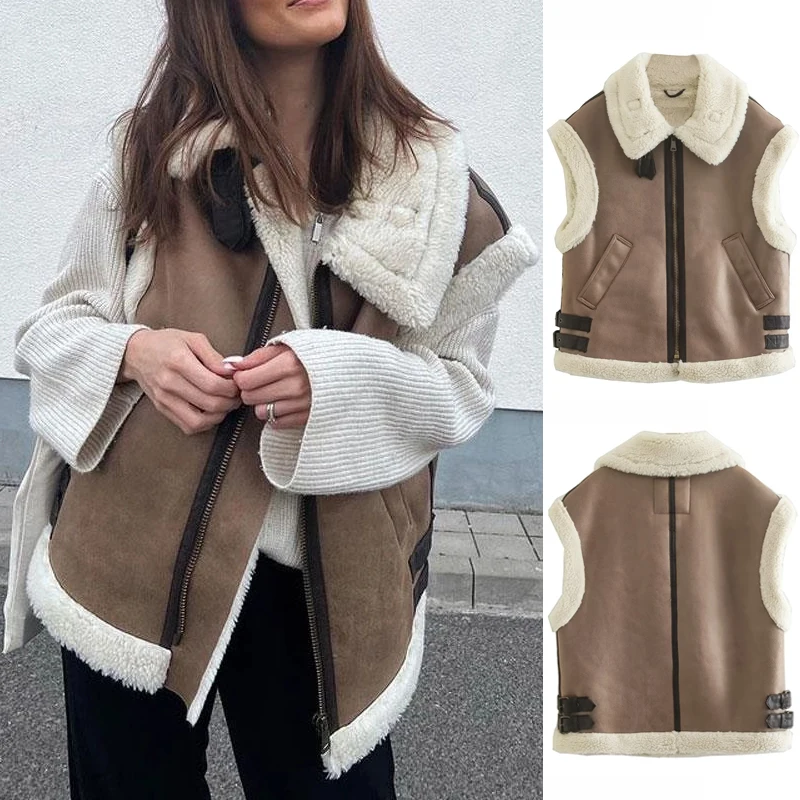 Top Trends: Women Fashion Patchwork Sleeveless Vest Waistcoat Loose Thicken Lapel Suede Fur Jacket Coat 2022 Autumn Winter Chic Tops Outwear Shoppable Styles