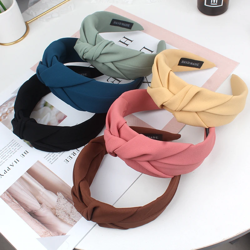 Top Trends: New Fashion Women Headband Solid Color Wide Side Hairband Center Knot Casual Turban Adult Headwear Hair Accessories Shoppable Styles - Image 3