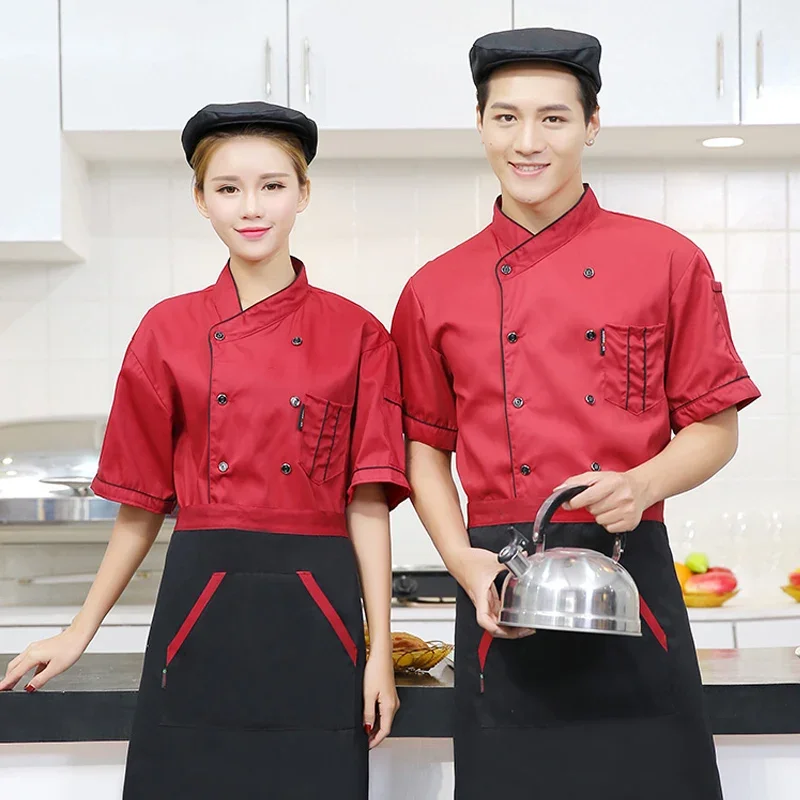 Top Trends: Chefs Uniform Short Sleeve Summer Set Restaurant Hotel Kitchen Workwear Men And Women Youth Breathable Thin Jacket + Hat + Apron Shoppable Styles - Image 3