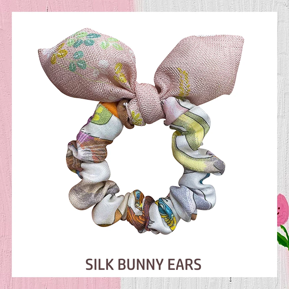 Top Trends: Newes 100% Silk Bunny Ears Scrunchies Elastic Baby Pure Silk Hair Bands Ponytail Holder Cute Hair Ties Accessories For Girls Shoppable Styles