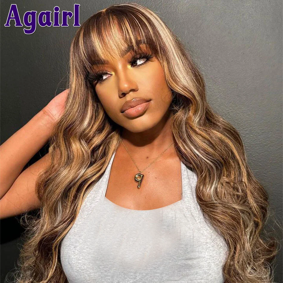 Top Trends: Blonde With Brown Highlight 13X6 13X4 Body Wave Lace Frontal Human Hair Wigs With Bangs Glueless 5X5 Lace Closure Wigs For Women Shoppable Styles