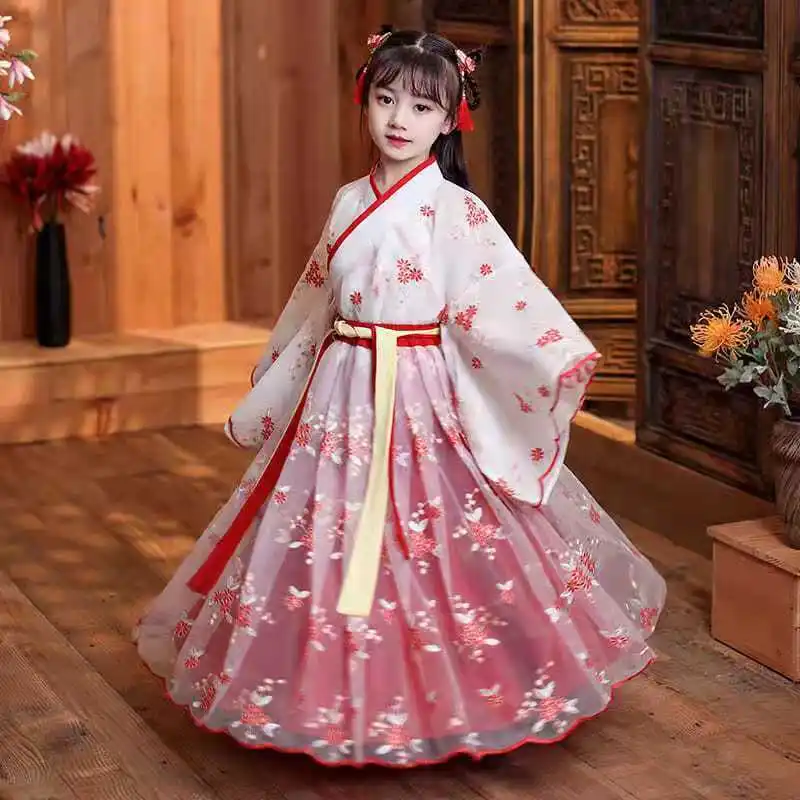 Top Trends: New Hanfu Girls Spring And Autumn Children's Costume Dress 3-12 Years Old Girl Cherry Blossom Princess Dress Chinese Style Child Shoppable Styles