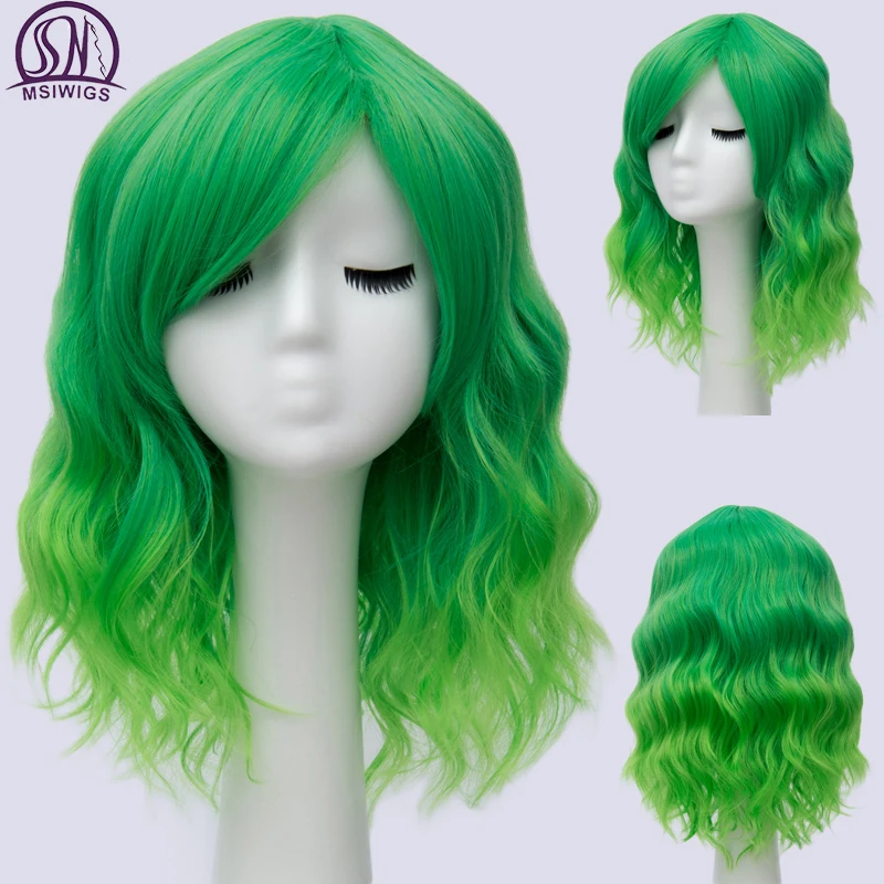 Top Trends: MSIWIGS Short Bob Cosplay Wig For Women Synthetic Green Hair New Style Natural Supple Summer Heat Resistant Wig With Side Bangs Shoppable Styles