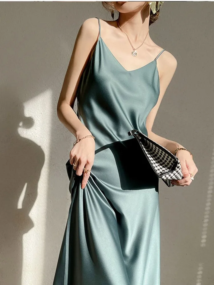 Top Trends: Dress For Women 2022 Sexy Simulated Silk Sleeveless Long Summer Dress Fashion Shoppable Styles