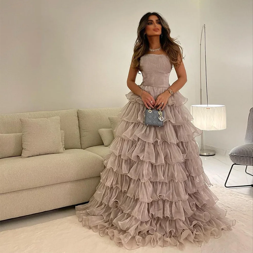 Top Trends: Xijun Elegant Tiered Ruffles Evening Dresses Sleeveless Strapless Pleat Ruched Saudi Arabic Prom Gown Formal Party Dress Shoppable Styles