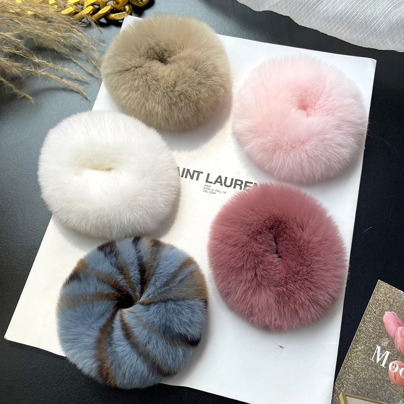 Top Trends: Real Rabbit Fur Hair Scrunchies Furry Elastic Hair Band For Women Girls Ponytail Holder Rubber Bands Hair Ties Hair Accessories Shoppable Styles