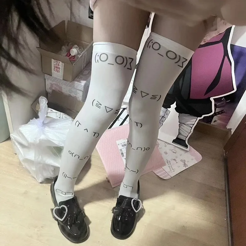 Top Trends: White Graffiti Letter Print Long Socks Harajuku Over Knee Thigh High Stockings Y2K Cosplay Cute Socks Kawaii Shoppable Styles