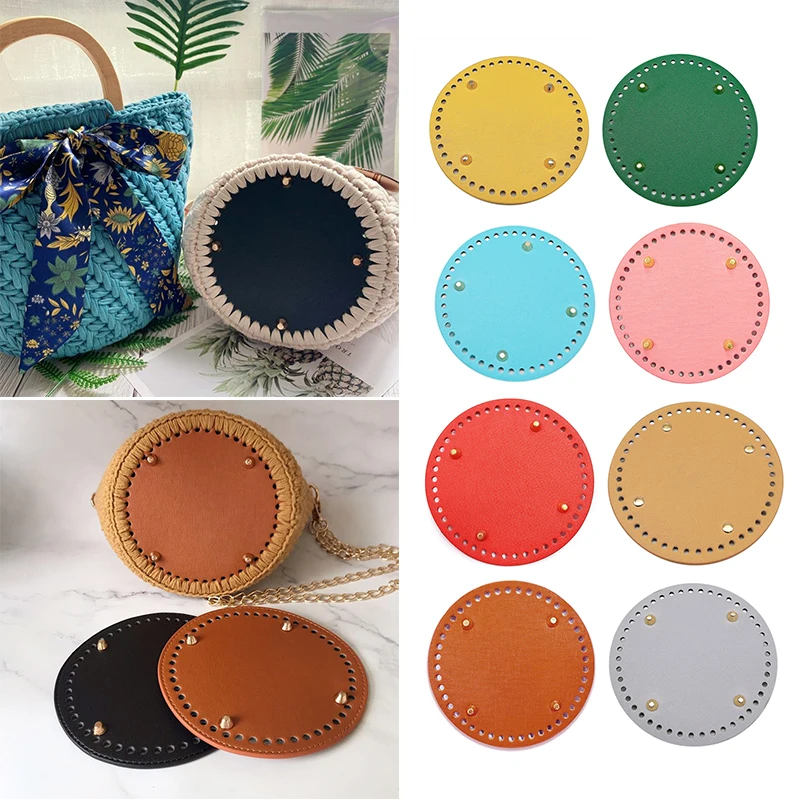 Top Trends: 15*15cm Round Bottom For Knitted Bag Pu Leather Bag Accessories Handmade Bottom With Holes Rivets Diy Crochet Bag Bottom Craft Shoppable Styles