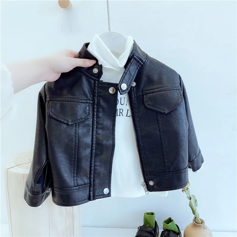 Top Trends: 2023 Baby Spring Clothing Leather Jacket Boys & Girls Plus Fleece Warm Casual Motorcycle Leather Jacket For Children Fashionable Shoppable Styles