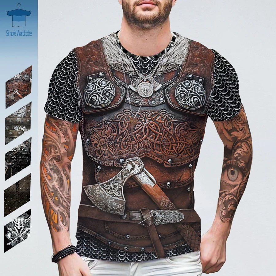 Top Trends: Popular Viking Armor Vintage Oversized Men Clothing 3D Print Graphic T Shirts Polyester Harajuku Summer Short Sleeve Casual Tee Shoppable Styles