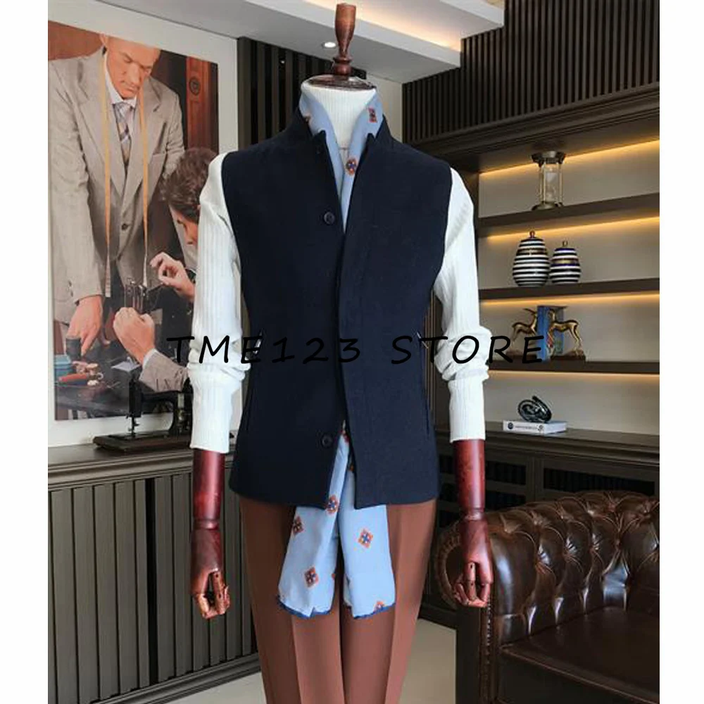 Top Trends: Mens Suit Vest Lapel Neck Wool Brown Waistcoat Casual Formal Double-breasted Business Slim Fit Vest Groomman For Wedding Shoppable Styles