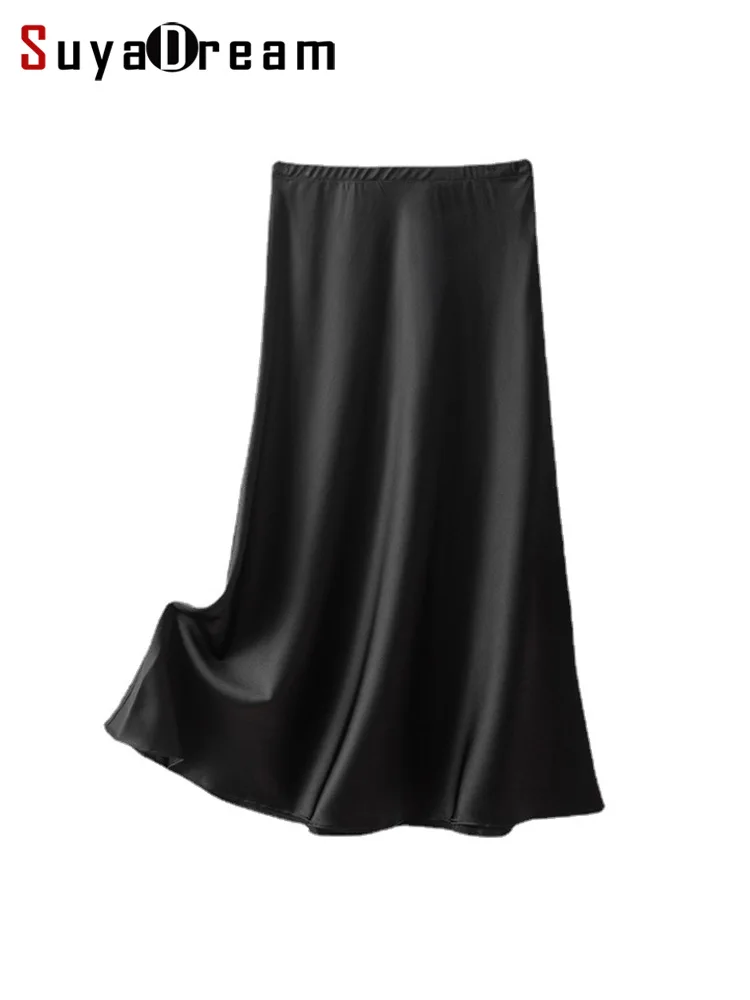 Top Trends: SuyaDream Silk Skirt For Woman 93%Silk 7%Spandex Solid A-line 2022 Spring Summer Chic Mid Skirts Shoppable Styles