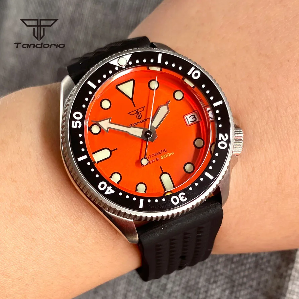 Top Trends: Tandorio NH35A 37mm 200M Dive Automatic Watch For Men Ladies Luminous Orange Dial Ceramic Rotating Bezel Sapphire Glass Date Shoppable Styles