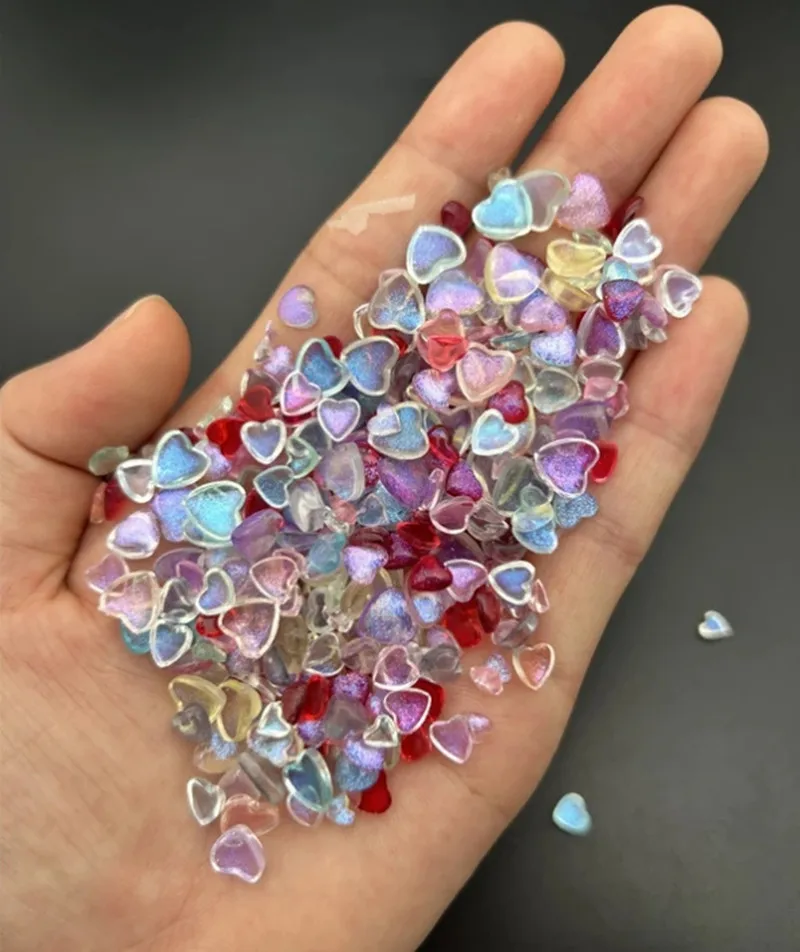 Top Trends: 50pcs Kawaii AB Resin Peach Heart Nail Art Decorations 3D Ice Transparent Glitter Love Cute Nail Charms Rhinestones Manicure DIY Shoppable Styles