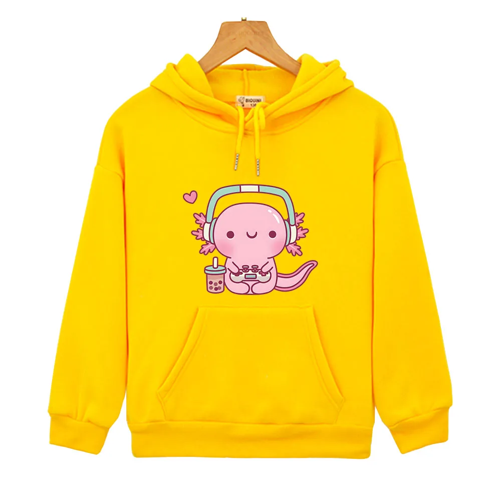 Top Trends: Cute Axolotl Playing Video Games Hoodie Cartoon Gamer Funny Print Sweatshirt Kids Clothes Boys Girl Clothing Y2k Winter Pullover Shoppable Styles