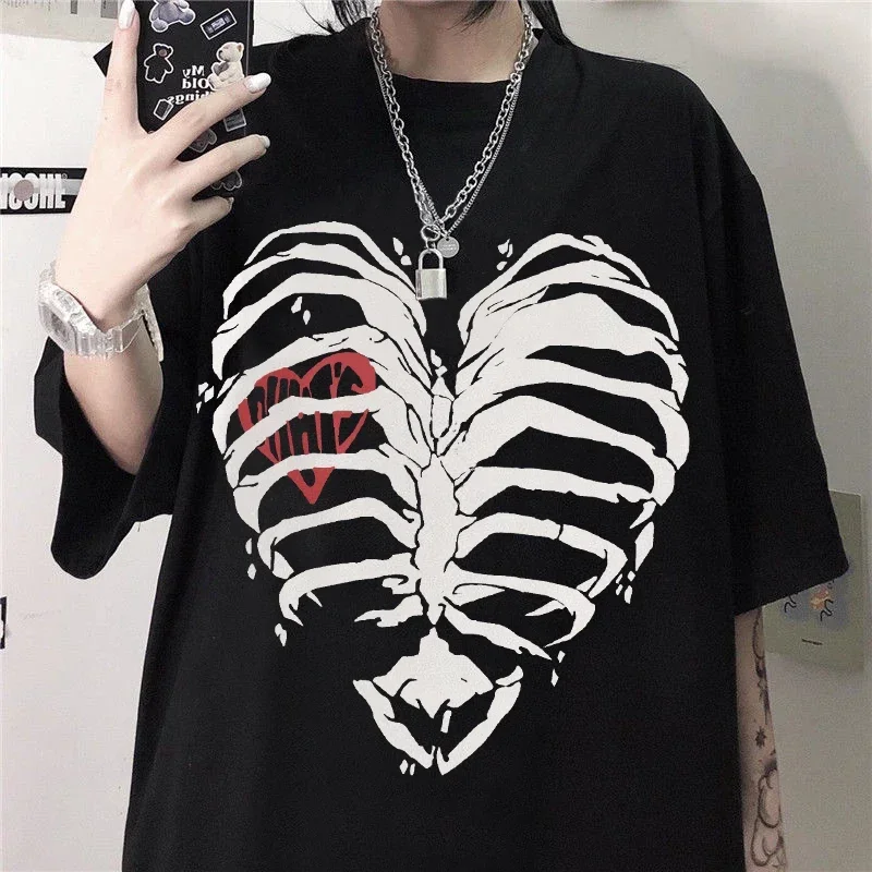 Top Trends: Women's T-shirt Harajuku Y2K Top Harajuku Retro Korean Style Black Demon Punk Gothic Anime Print Slim Fit Thin T-Shirt Clothes Shoppable Styles - Image 2