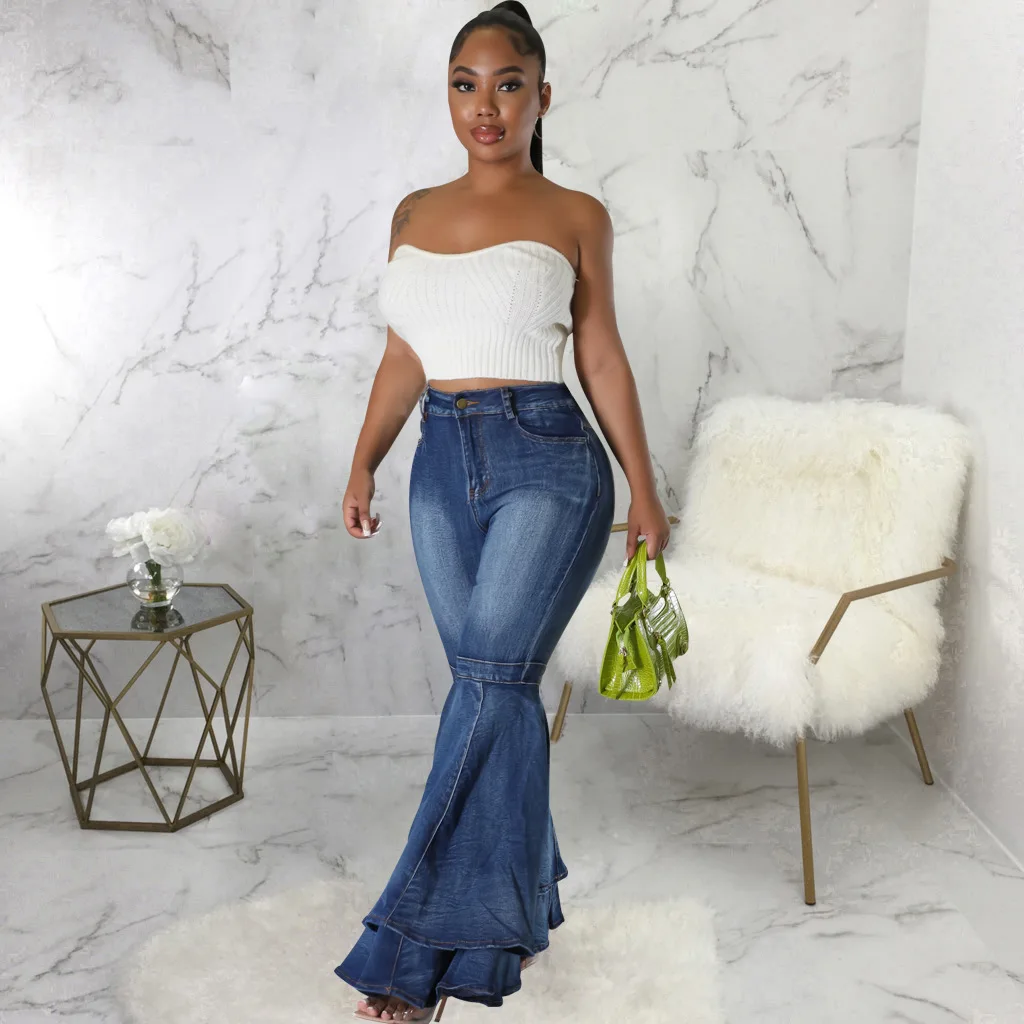 Top Trends: Women's Vintage Flare Jeans High Waist Stretch Denim Casual Solid Bodycon Work Long Bell Bottoms 2023 Fashion High Streetwear Shoppable Styles - Image 2