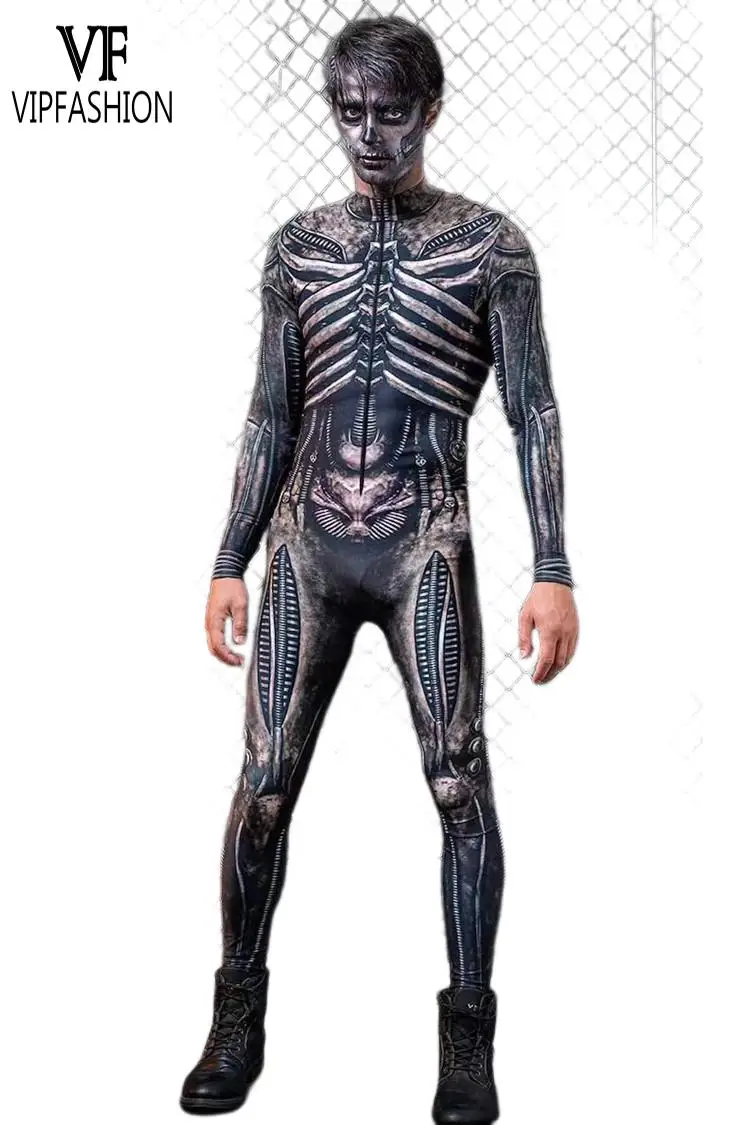 Top Trends: VIP FASHION Men Skeleton Costume Purim Halloween Party Jumpsuit Adult Zentai Bodysuit Long Sleeve Carnival Performance Outfit Shoppable Styles