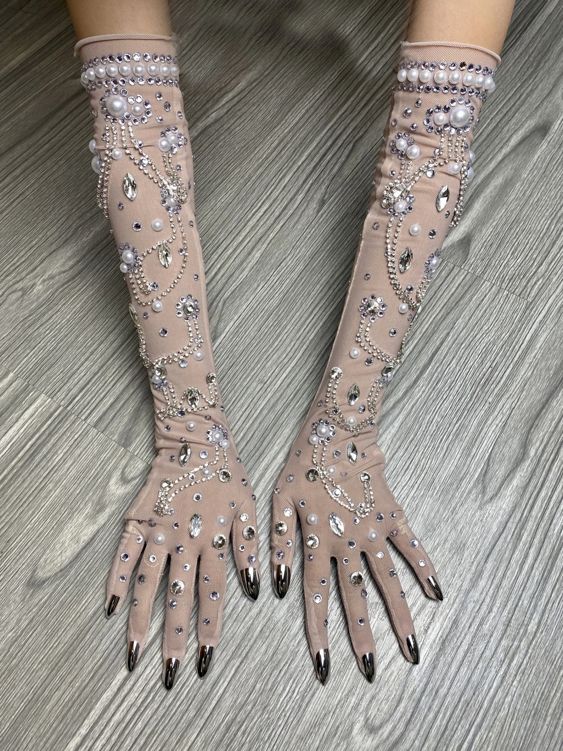 Top Trends: Luxurious Stretch Rhinestone Gloves WomenSparkling Crvsta Mesh Long Perspective GlovesDancer Singer Stage Wear Accessories D033 Shoppable Styles