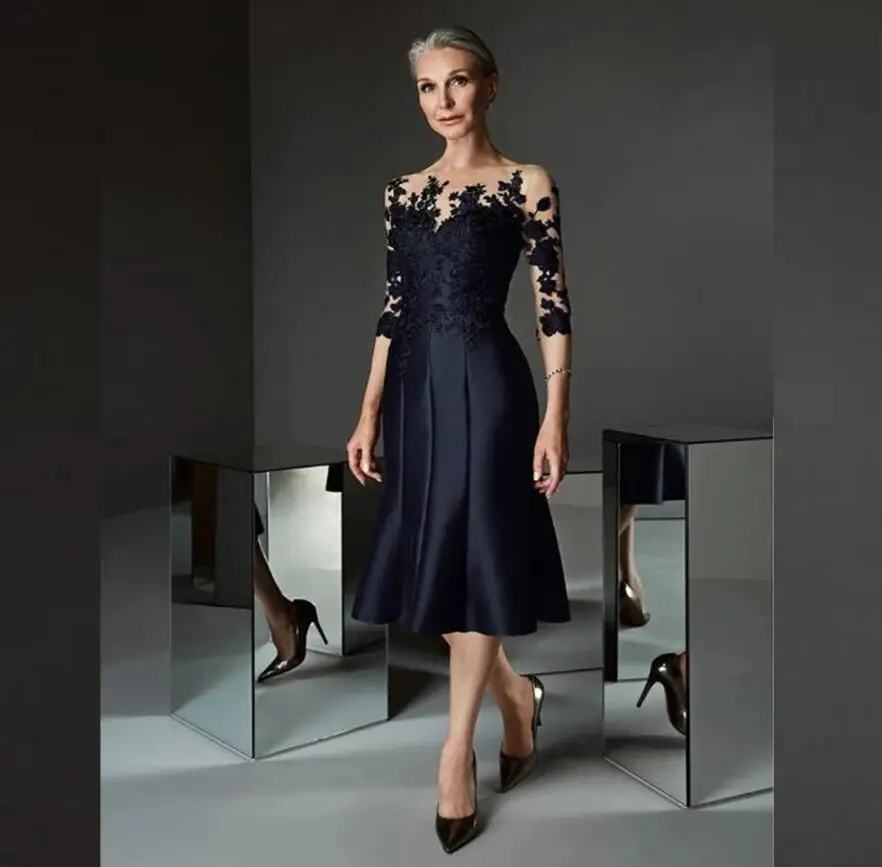 Top Trends: Gorgeous Prussian Blue Knee Length Mother Of The Bride Dresses Lace Applique With Three Quarter Sleeves Wedding Guest Gowns 2022 Shoppable Styles