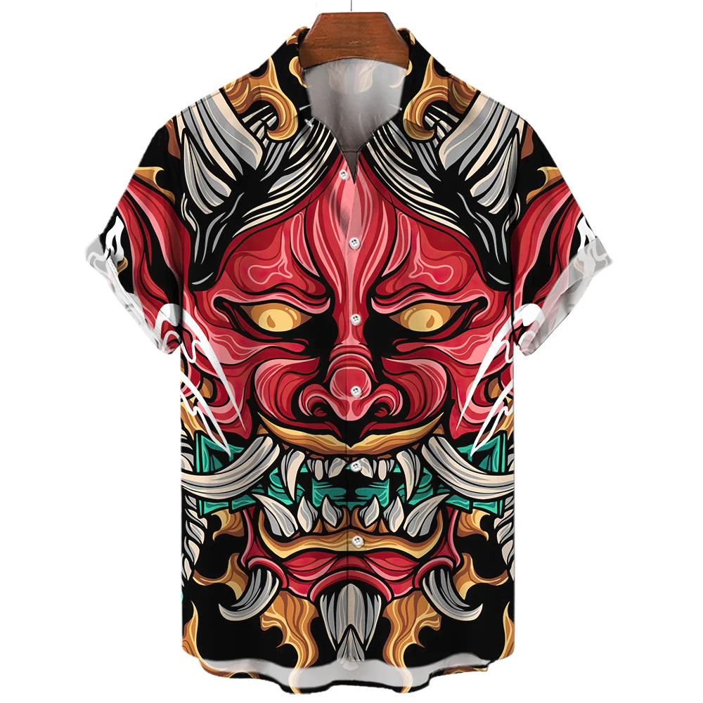 Top Trends: Retro Men&#039;s Shirt Slim Fit Samurai Horror Shirts Japanese Print Camisa Masculina Oversized Casual Hawaiian Shirts And Blouses Shoppable Styles