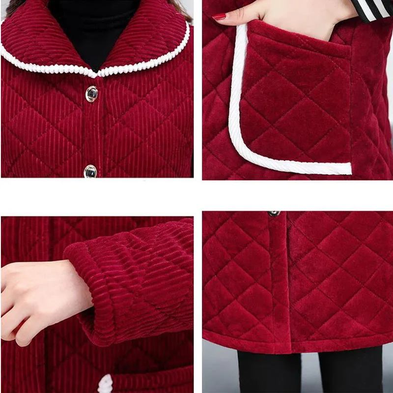 Top Trends: Corduroy Padded Jacket Middle-Aged And Elderly Mother's Fleece Coat Loose Mid-Length Quilted Coat Women Autumn Winter Coat Shoppable Styles - Image 6