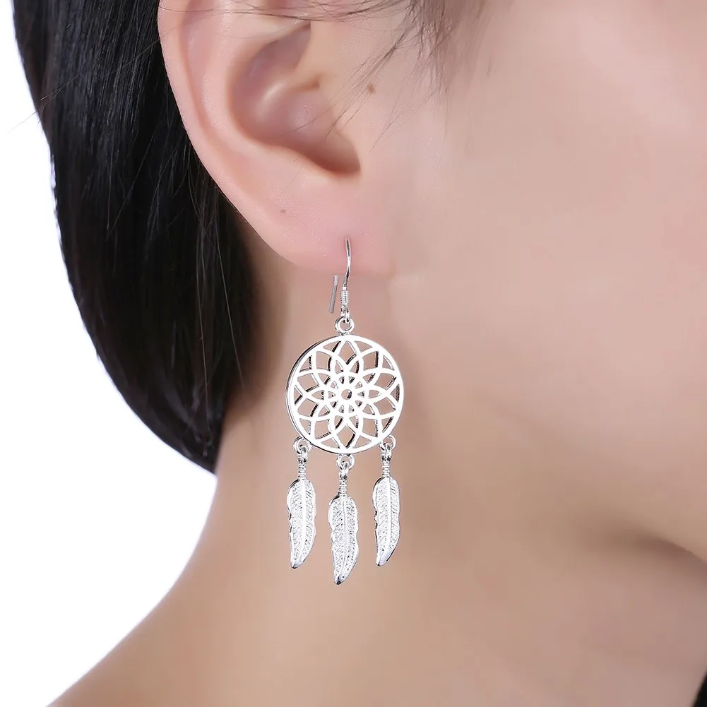 Top Trends: Fine Cute 925 Sterling Silver Fine Dream Catcher Feathers Earrings For Woman Fashion Designer Party Wedding Jewelry Gifts Shoppable Styles