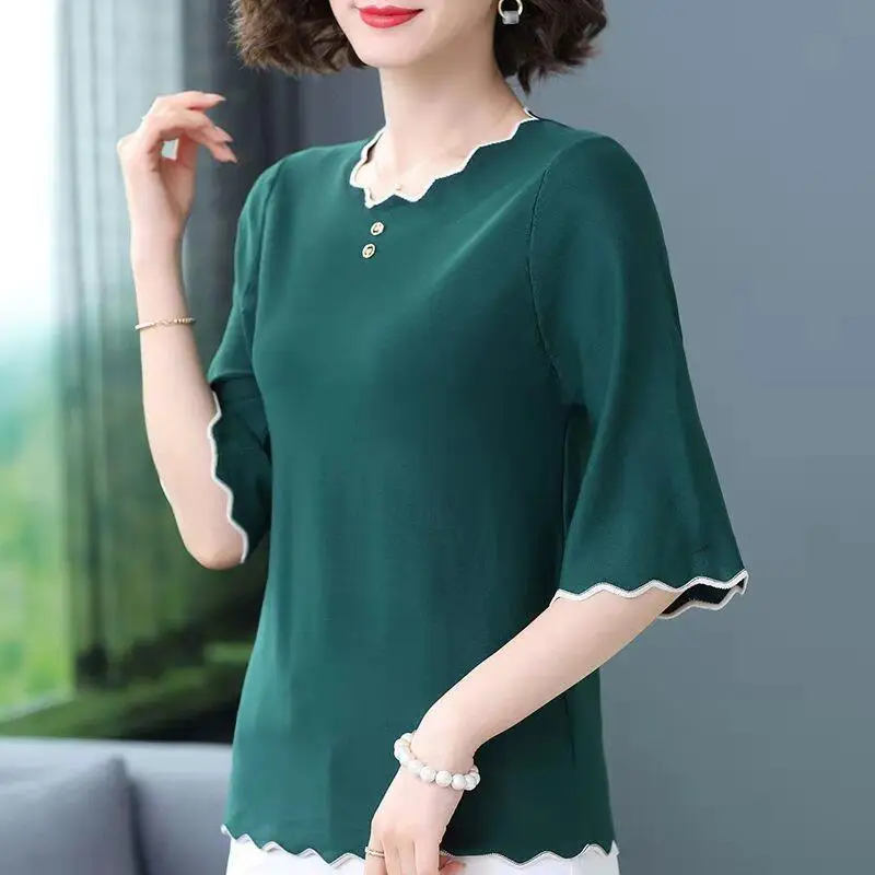 Top Trends: Summer New Thin Ice Silk Half Sleeve Loose T Shirt Tops O-Neck All-match Plus Size Pullovers Casual Fashion Women Clothing L-5XL Shoppable Styles