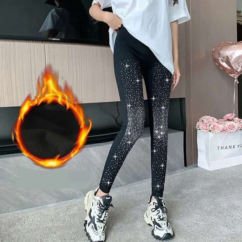 Top Trends: Autumn Winter Women Diamonds Sequin Black Party Club Leggings High Elastic Skinny Warm Trousers Pants Shoppable Styles