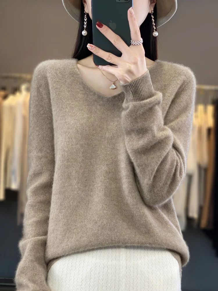 Top Trends: Aliselect Fashion Autumn Winter 100% Merino Wool Sweater Basic V-Neck Long Sleeve Cashmere Women Knitted Pullover Clothing Tops Shoppable Styles