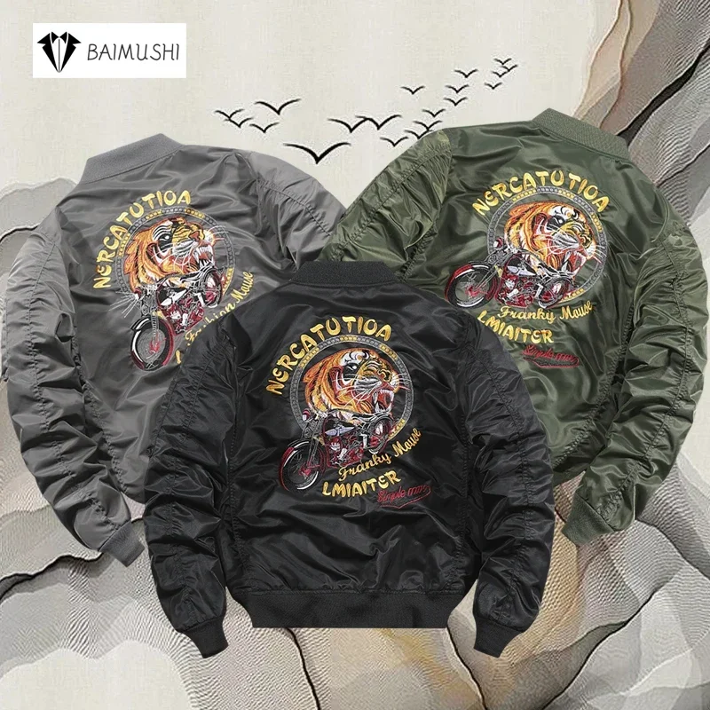 Top Trends: Winter Jackets For Men Bomber Male Motorcycle Jacket F1 Outdoor Fishing Vintage Jacket Tiger Embroidery Pattern Outerwears Shoppable Styles