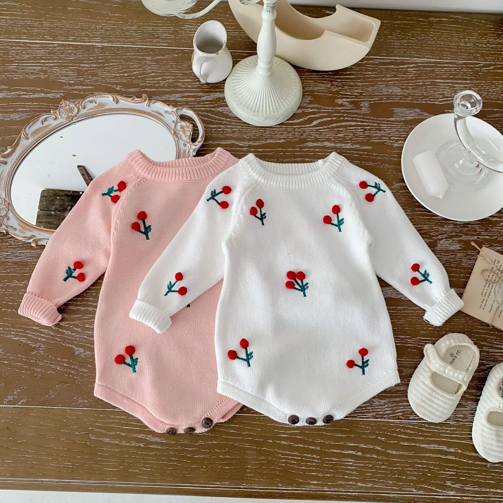 Top Trends: 2023 Autumn Infant Toddler Jump Knit Flower Bow Outfit Baby Girl Long Sleeve Romper Clothes Climbing Bodysuit For Newborns Shoppable Styles