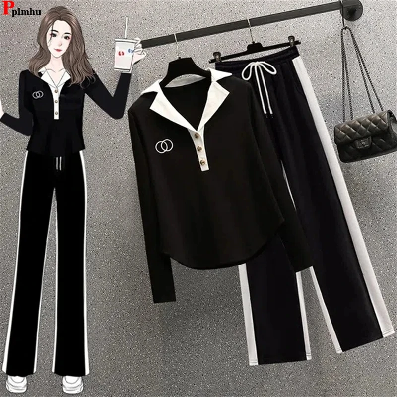 Top Trends: Big Size 80kg Korean 2 Piece Set Casual Long Sleeve Pullover Ensemble Femme Wide Leg Sweatpants Suit Woman New Loose Outfits Shoppable Styles