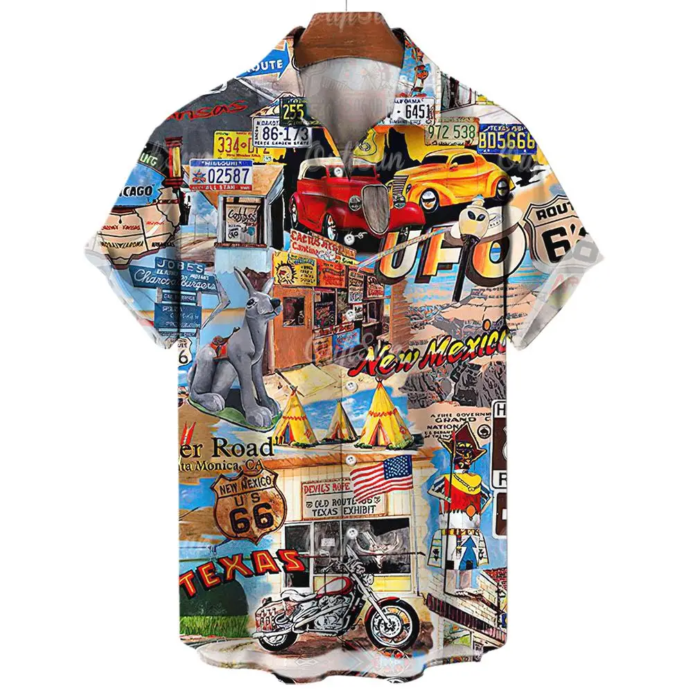 Top Trends: Route 66 Motorcycle American Shirts For Men Clothing Hawaiian Beach Shirt 3D Printing Motocross Tops Hip Hop Rock Blouse Camisa Shoppable Styles