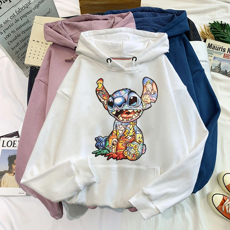 Top Trends: New Disney Funny Stitch Hoodies Women Harajuku Pullovers Cute Kawaii Casual Tops Angel Print Hooded Sweatshirt Long Sleeves Shoppable Styles