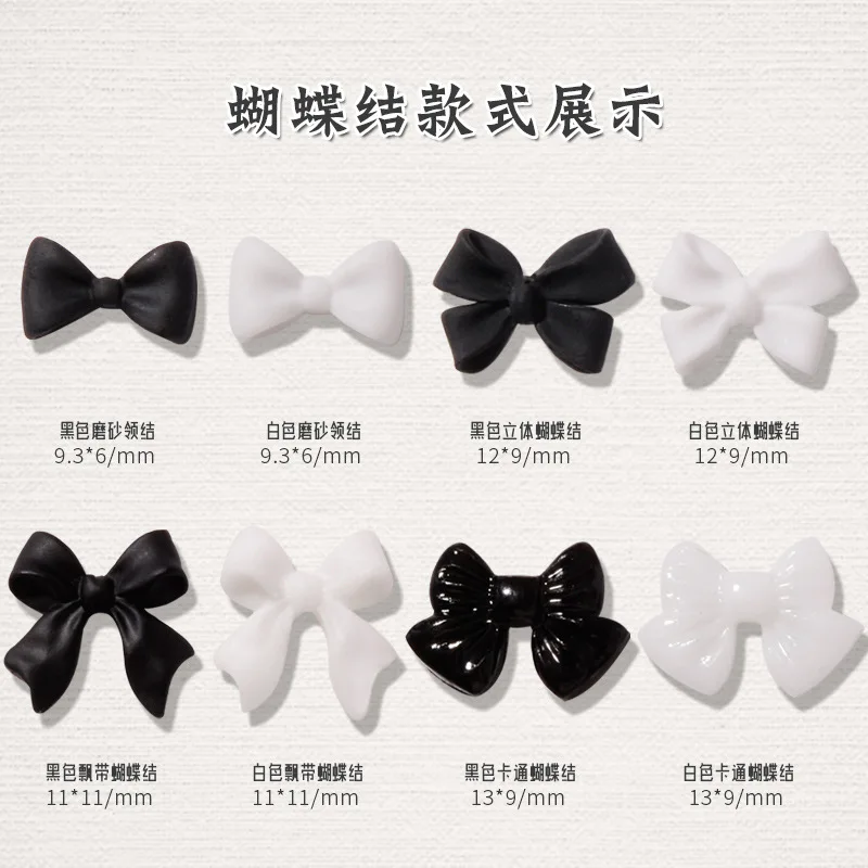 Top Trends: 50pcs / Bag Black And White Nail Art Bowknot Resin 3D Nail Jewelry Three-Dimensional Ribbon Polishing Jewelry DIY Nail Art Design Shoppable Styles