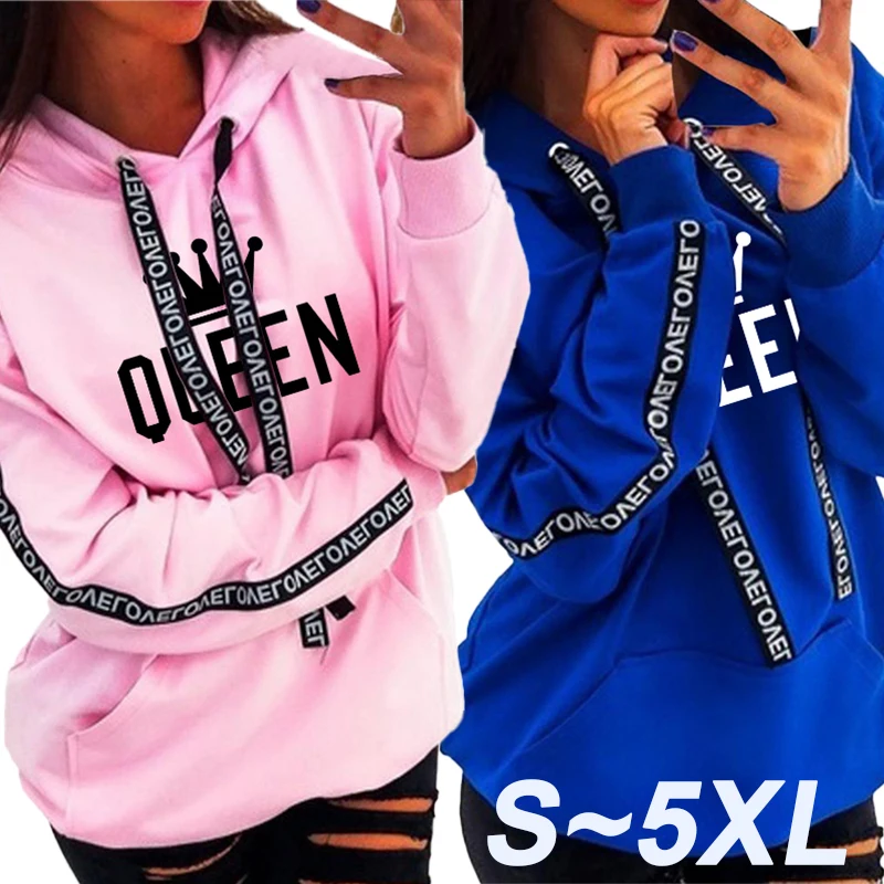 Top Trends: Women's Printed Letter Woven Hooded Sweatshirt Spring Autumn Winter Cotton Pullover Hoodie Outdoor Casual Sports Sweater Shoppable Styles