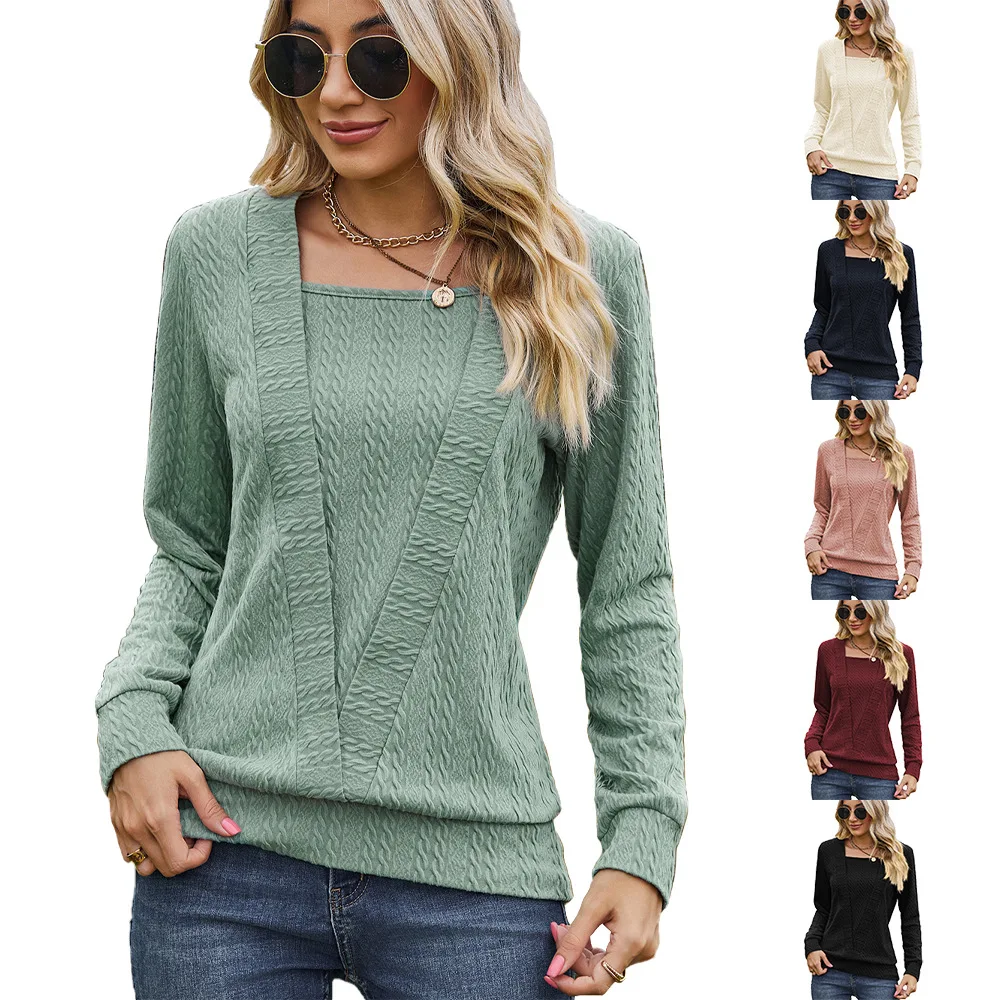 Top Trends: Women Long Sleeve Loose T-shirt Tops For Spring, Autumn Square Neck Solid Shoppable Styles