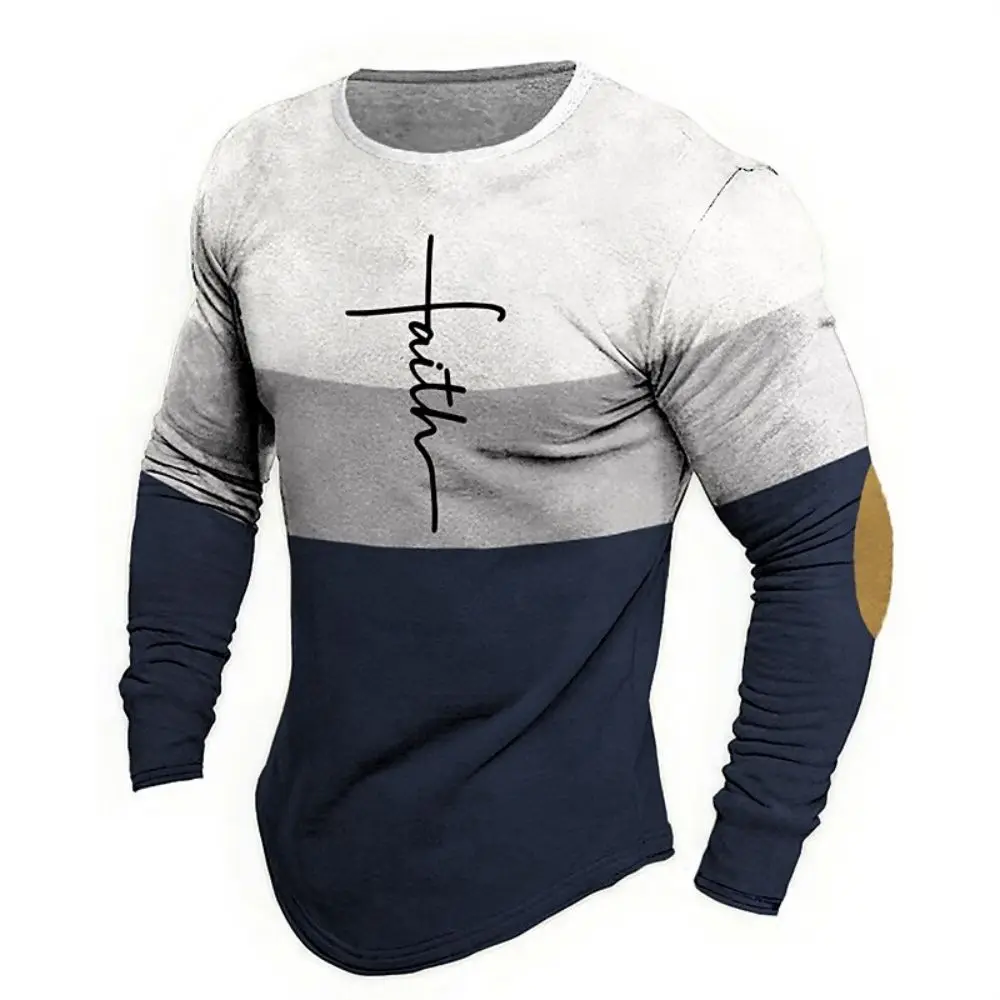 Top Trends: New Men T-Shirt Cotton Long Sleeve Top Fashionable Color Block Print Cross Graphic Clothe Oversized Autumn T Shirt Men Shirt Tee Shoppable Styles