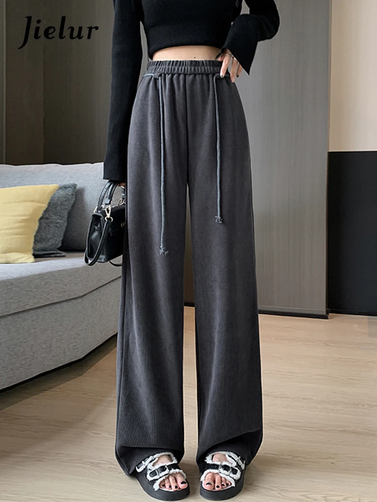 Top Trends: Jielur High Waist Lace-up Loose Female Wide Leg Pants Fashion Sport Slim Straight Solid Color Casual Women's Trousers Streetwear Shoppable Styles