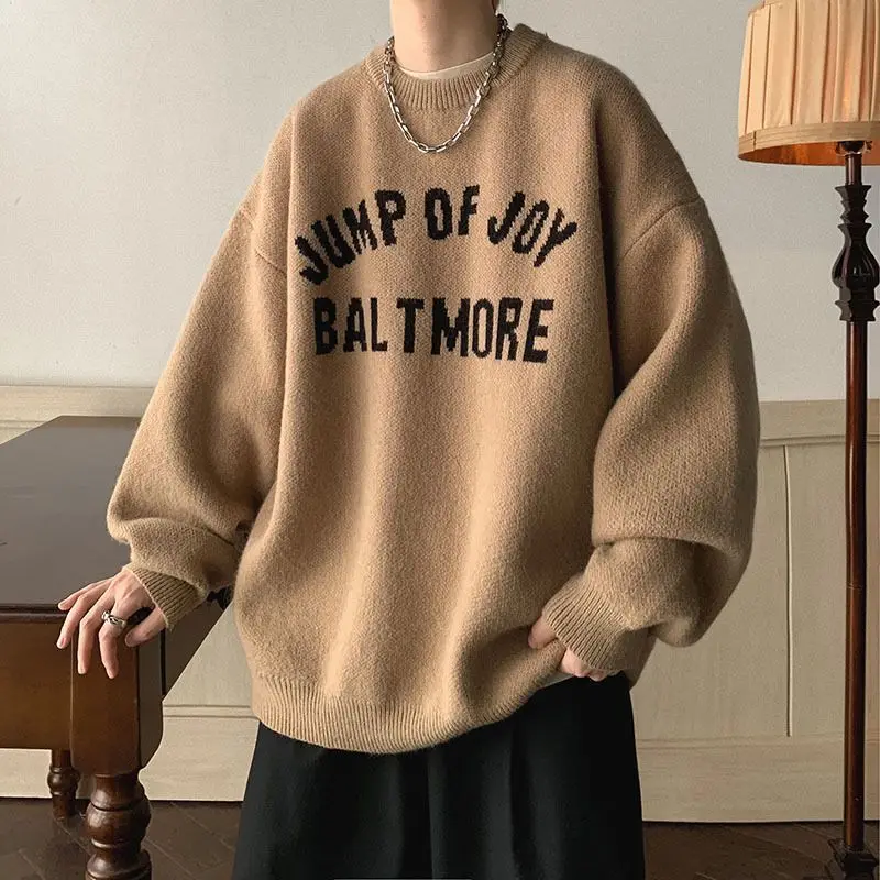 Top Trends: Fashion O-Neck Loose Korean Knitted Letter Sweaters Men&#039;s Clothing 2023 Autumn Winter Oversized Casual Pullovers All-match Tops Shoppable Styles