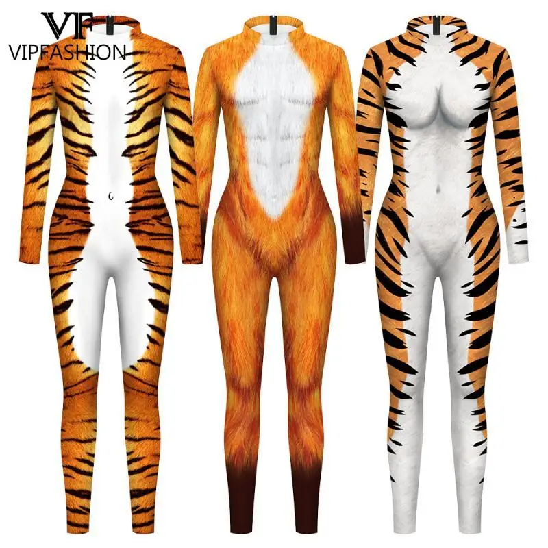 Top Trends: VIP FASHION Animal Snake Tiger Fox Cosplay Costume Female Zentai Suits Halloween Party Jumpsuit Funny Adult Male Bodysuits Shoppable Styles