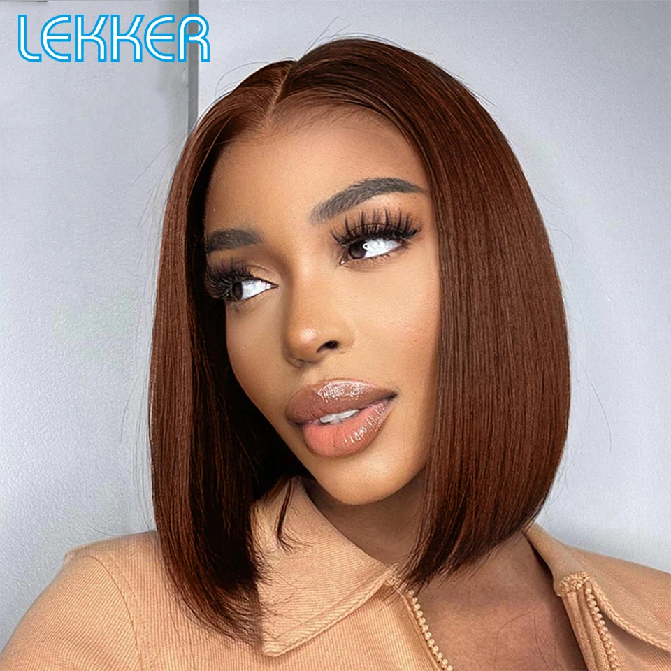 Top Trends: Lekker Brown Short Straight Bob 13x6x1 T Lace Front Human Hair Wig For Women Brazilian Remy Hair Chocolate Colored Lace Bob Wigs Shoppable Styles