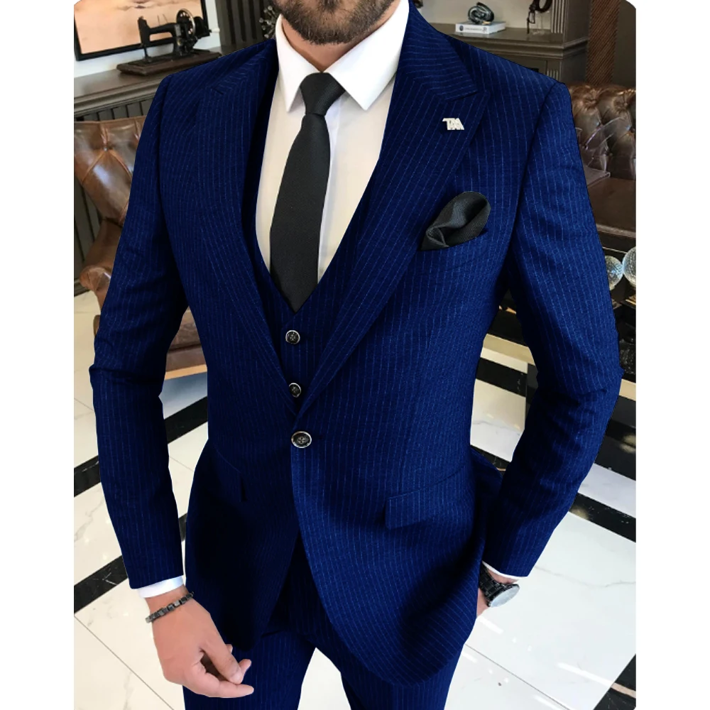 Top Trends: Men's Single-breasted Striped Full Suit Lapel 3-piece Best Groom Suit (Jacket+ Vest+ Pants) Elegant Men's Suit Shoppable Styles