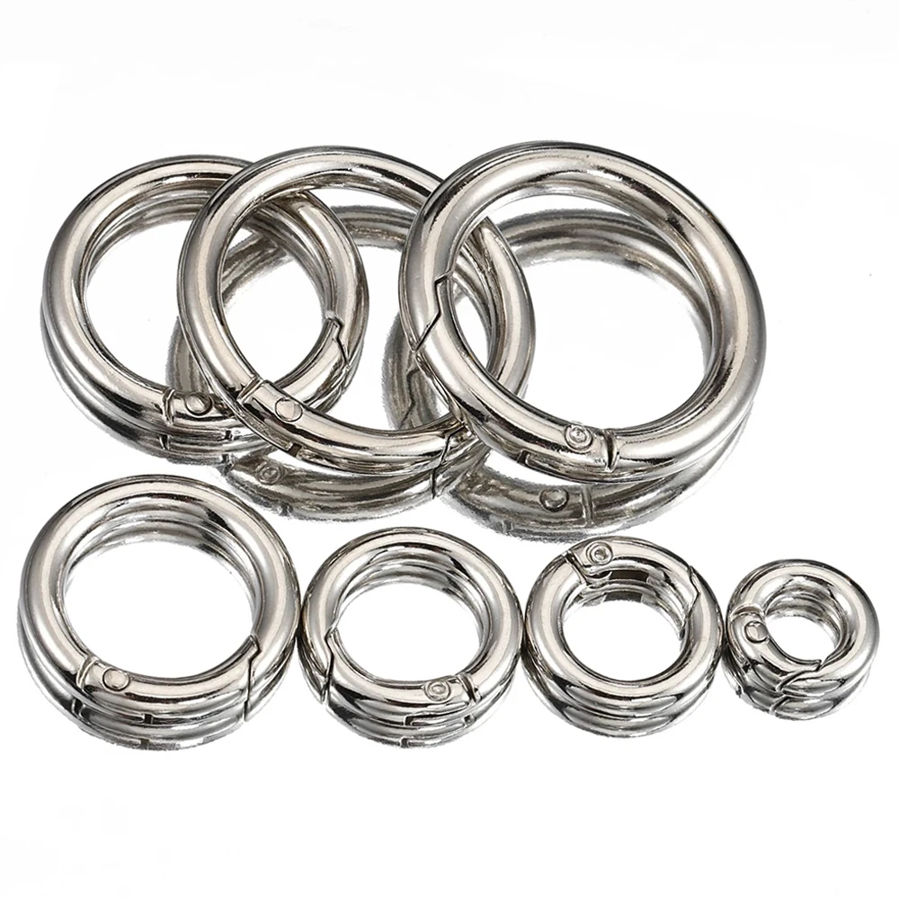 Top Trends: 5pcs Spring Clasp Keychain Ring Steel Color Openable Round Carabiner Hook Buckle Bag Chain Connector For DIY Jewelry Making Shoppable Styles