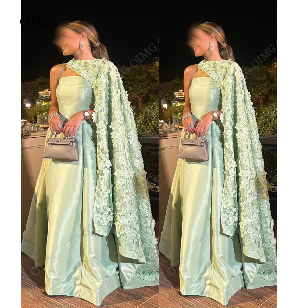 Top Trends: OIMG Elegant Sage Green Satin Evening Dresses With Jacket 3D Flowers Strapless Saudi Arabic Party Formal Occasion Prom Gowns Shoppable Styles