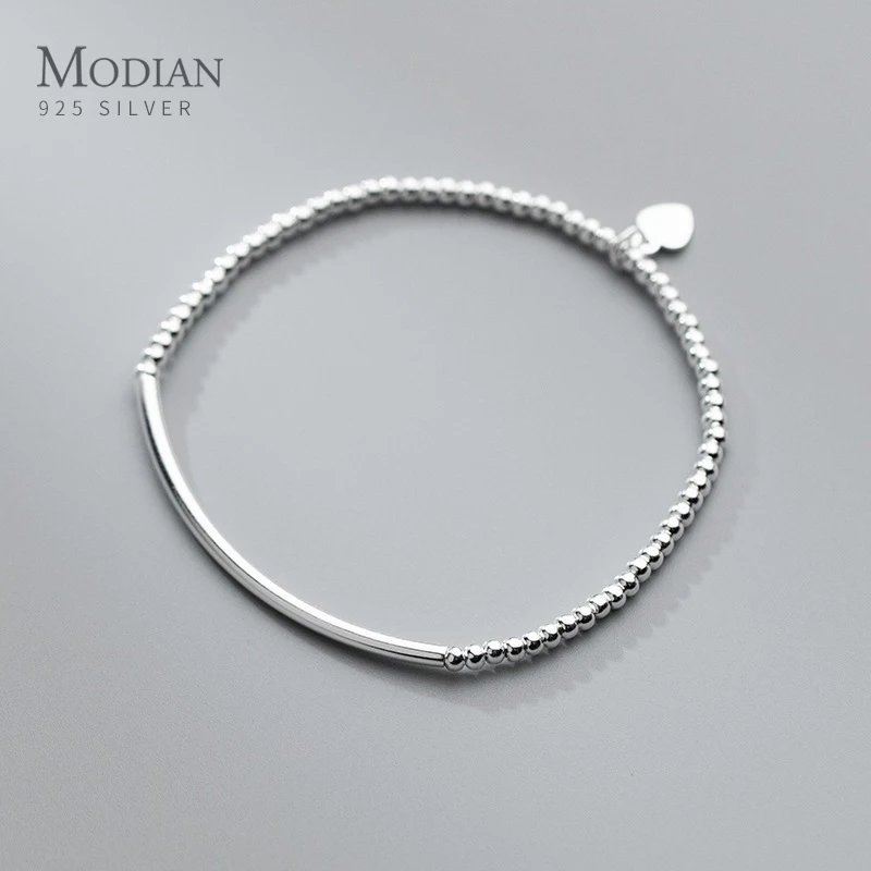 Top Trends: Modian Real 925 Sterling Silver Simple Heart Beads Bracelet For Women Platinum Plated Adjustable Bracelets Party Gift 16+ 3CM Shoppable Styles - Image 3