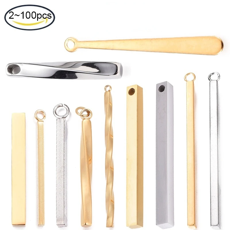 Top Trends: 5-20PC 304 Stainless Steel Bar Pendant Gold Hole 33x1.5x1.5mm For Necklace Jewelry DIY Making Shoppable Styles