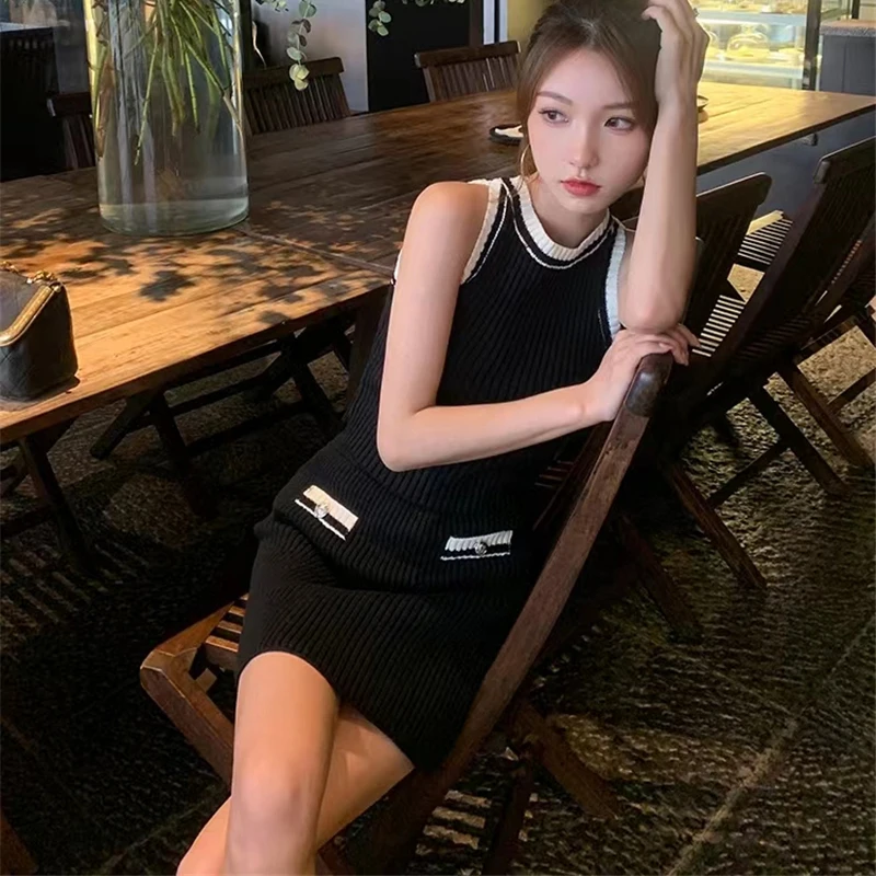 Top Trends: Knitted Two Piece Sets Sexy Elegant Bodycon Women Mini Skirt Suits Tank Top Slim O-neck Summer Vest Korean Casual Knitwear N415 Shoppable Styles - Image 6