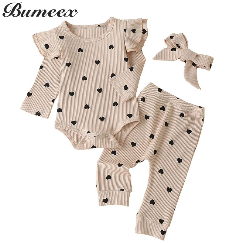 Top Trends: Valentine&#039;s Infant Newborn Baby Girl Spring Autumn Ribbed Solid Clothes Sets Ruffles Long Sleeve Bodysuits + Pants 3Pcs Outfits Shoppable Styles